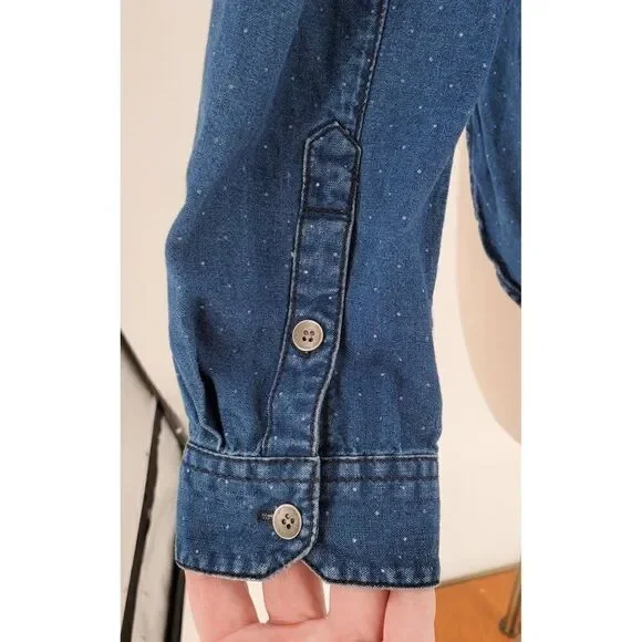 Madewell Shirt Womens Button Long Sleeve Popover Cotton Blue Polka Dot Size XS - Picture 7 of 10